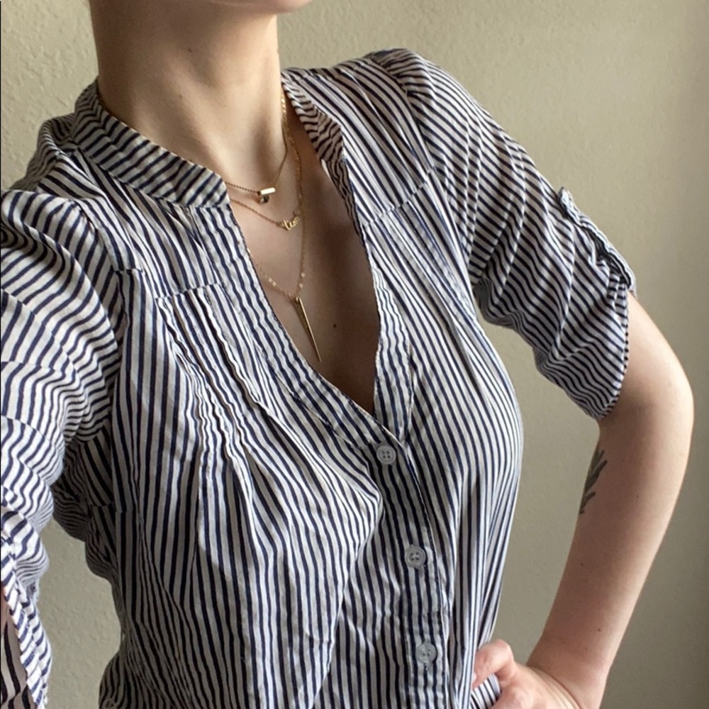 Mandarin Collar Blue & White Striped Button Down